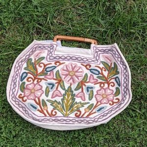 Large Embroidered boho bag with flowers and leaves